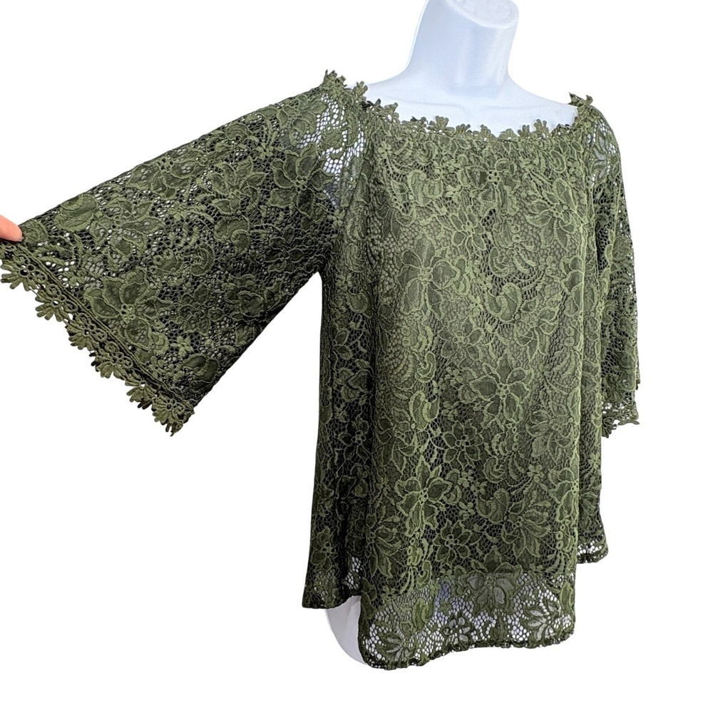 Green Lace Whimsigoth Top Size M Forest Fairy Festival Dark Romantic Witchy Boho